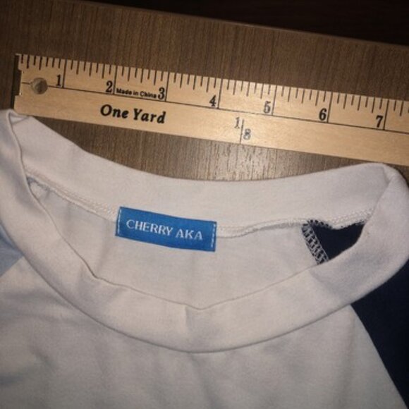 Cherry AKA Color Block Light Blue Dark Blue White Medium Modern Shirt - - Picture 6 of 7